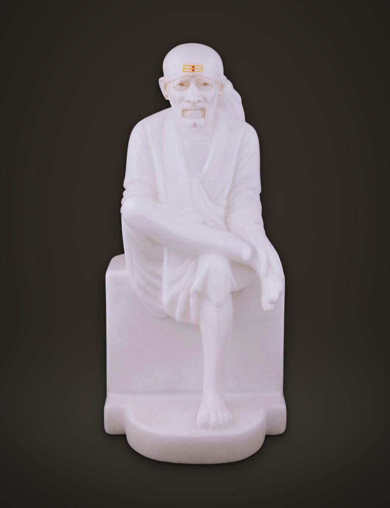 Shirdi Sai Baba in Pure White Marble 18 inch, front view