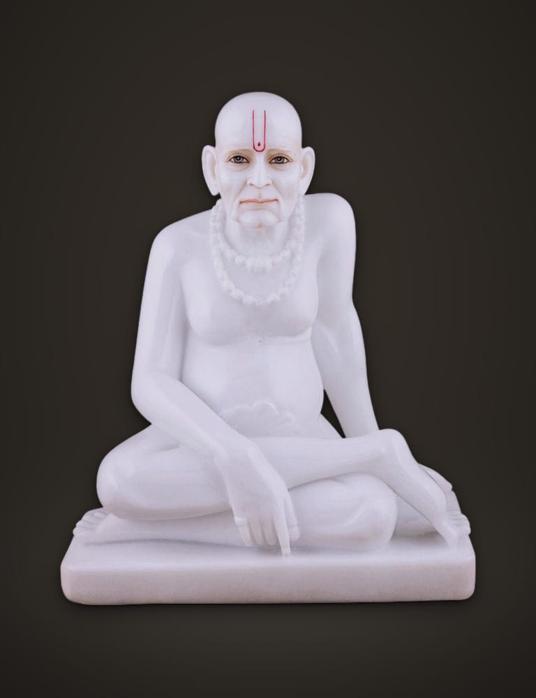 Swami Samarth Idol in White Marble 12 inch, front view