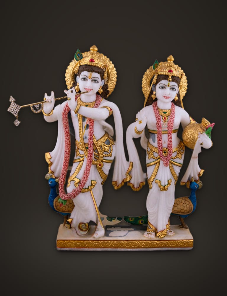 Radha Krishna Idol in Marble 15 inch, front view