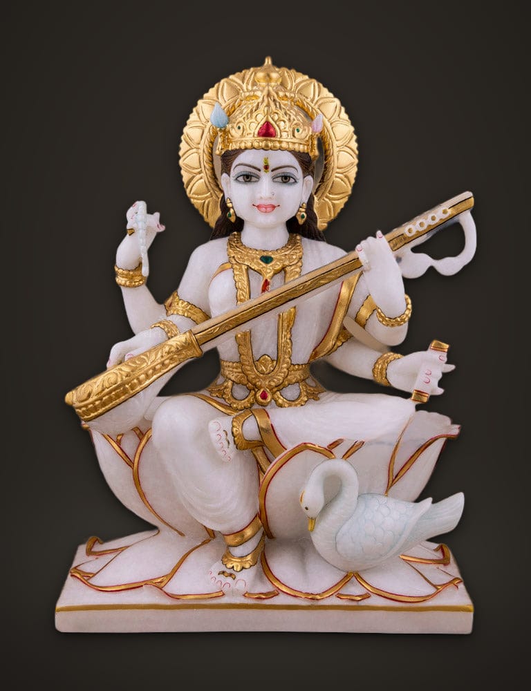 Marble Moorti Saraswati 15 inch, front view