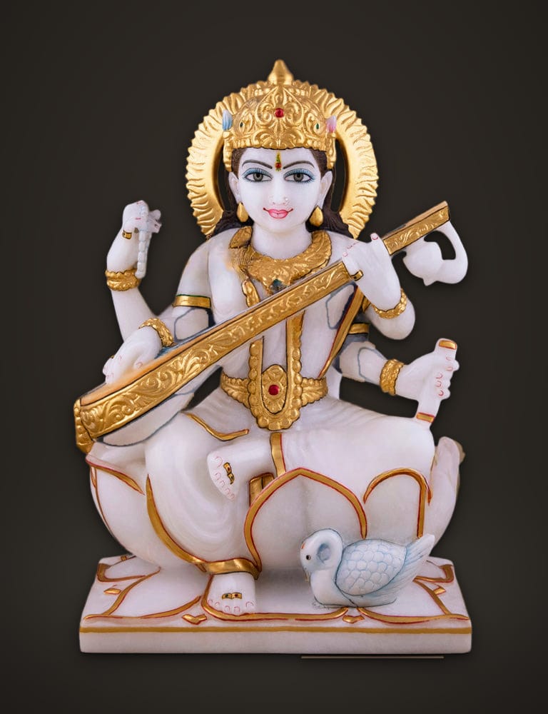 Marble Murti Saraswati 12 inch (A), front view
