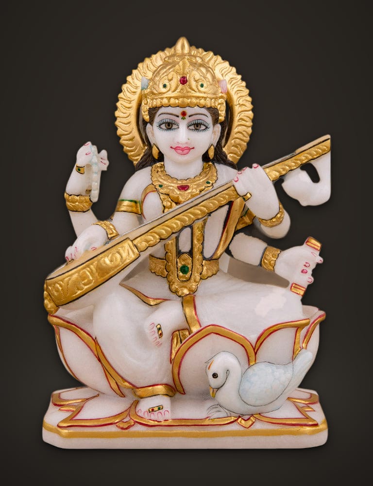 Marble Murti Saraswati 6 inch, front view