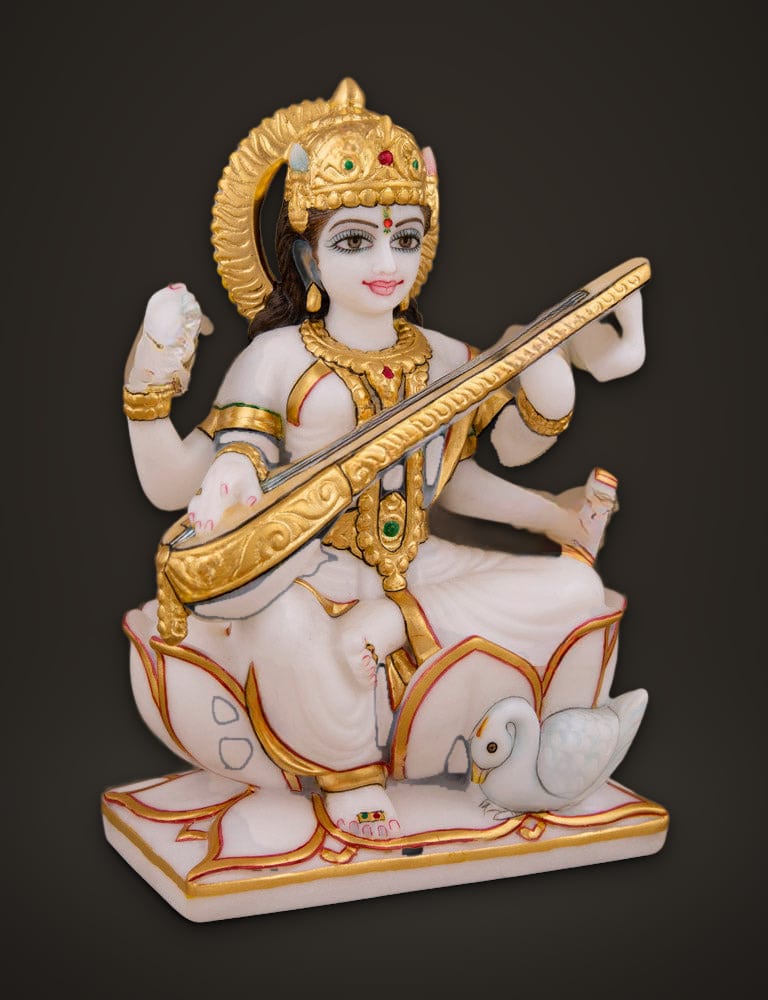 Saraswati Idol in Pure Marble 7 inch, additional view