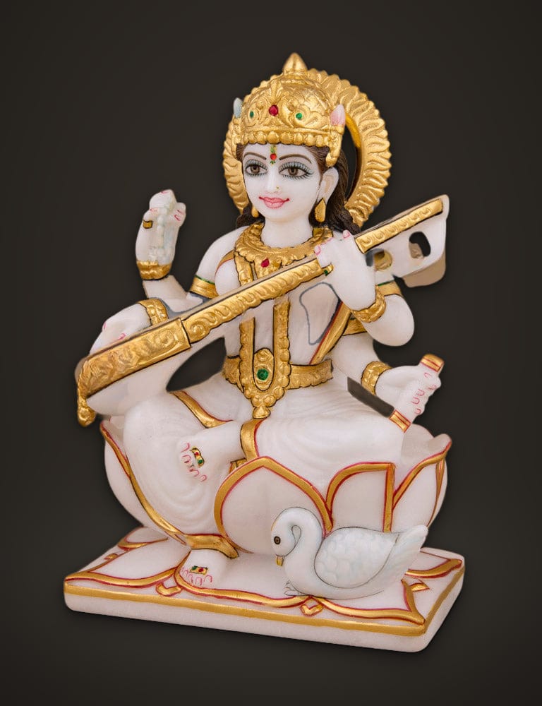 Saraswati Idol in Pure Marble 7 inch, additional view