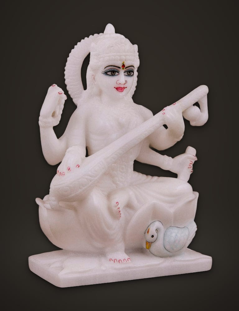 Saraswati Moorti in Pure Marble 6 inch, additional view