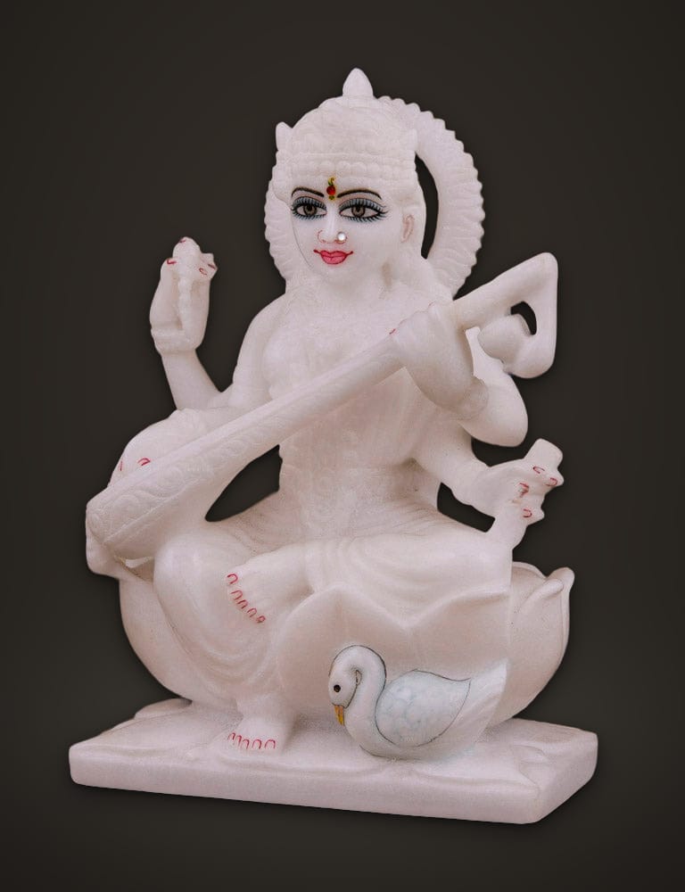 Saraswati Moorti in Pure Marble 6 inch, additional view