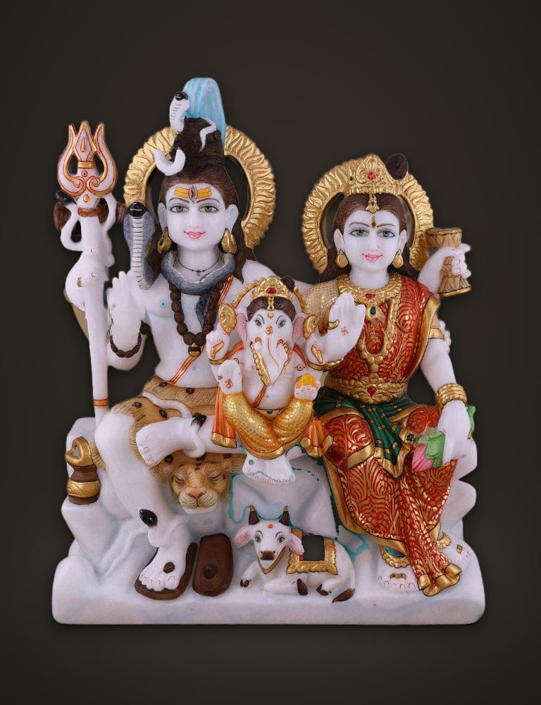 Shiv Parivar Murti in Marble 15 inch, front view